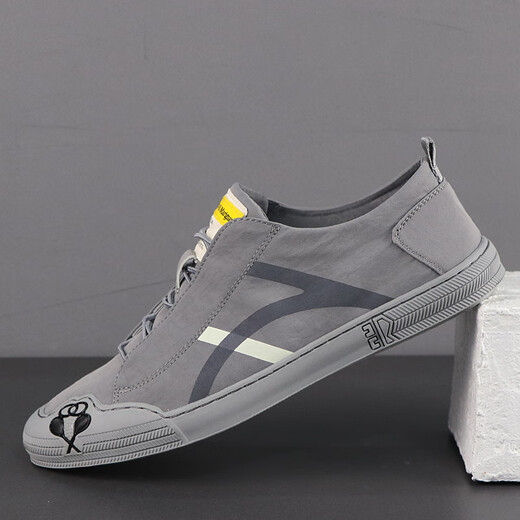 Leopard Rider QI PAO REN brand canvas shoes for men, one-legged 2024 spring new breathable casual shoes, comfortable lace-up beanie shoes, black 42 (260mm)