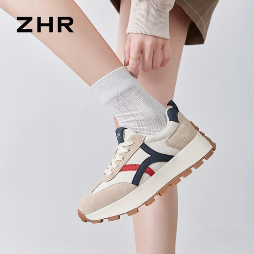 ZHR休闲鞋女秋季复古运动厚底女鞋增高显瘦鞋子女 G686 米蓝 37