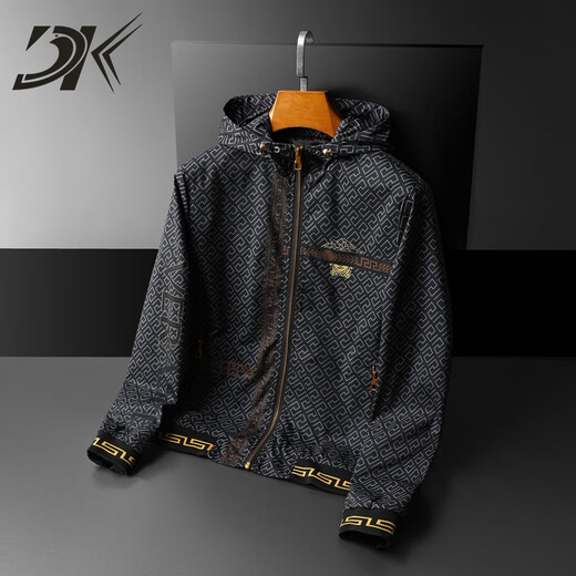 DK brand jacket men's jacket spring and autumn new trendy brand printed casual sports baseball uniform jacket hooded 2195-1 XL
