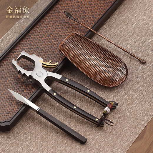 Jinfuxiang high-end Pu'er tea knife, tea pliers, tea opener, tea cake pry, tea brick tool, tea scissors, 304 stainless steel, rosewood, three-piece set of dragon pliers