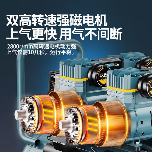 Green-Yi Oil-free Air Compressor Silent Air Pump Industrial-grade Air Compressor Small 220V Portable Woodworking High-Pressure Air Pump Second Air Pump / No Maintenance + Intelligent Start and Stop + Safety Protection 1390W-25L [All Copper Bass]