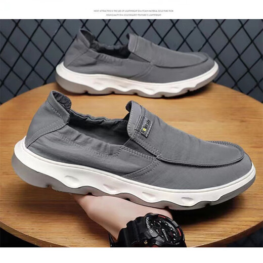 韫舜 帆布鞋男士板鞋老北京韩版潮流时尚休闲简约一脚蹬懒人鞋男鞋 灰色 43码