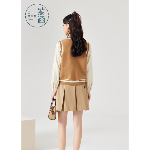 Zihan (ZIHAN) Zihan college style shirt knitted cardigan pleated skirt three-piece set for women spring petite JK suit khaki L