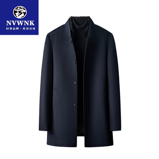 NVWNK brand stand-up collar sheep woolen coat men's winter thickened down lining high-end wool coat mid-length trendy navy blue size 170 recommended 100Jin Jin is equal to 0.5kg -125Jin Jin is equal to 0.5kg