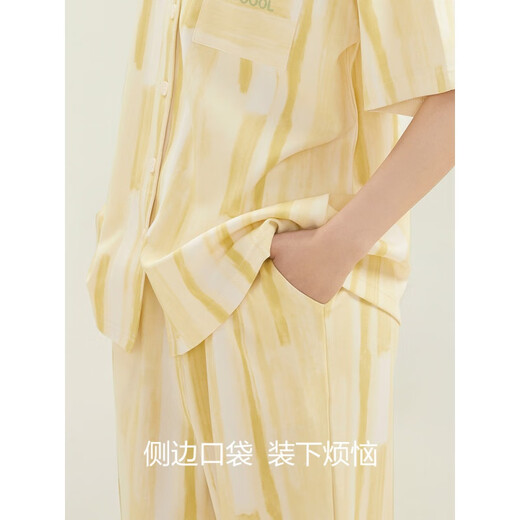 
Hengyuanxiang couple pajamas for summer pure cotton short-sleeved men and women summer style high-end style can be worn outside home clothing set thin 16859A men's style L