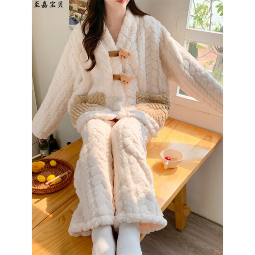 创京懿选珊瑚绒月子服秋冬季加厚甜美孕妇睡衣女产后哺乳孕期专用加肥冬款 MY-9922 杏咖色字母小熊 [ 哺乳 XL(建议130-150斤)