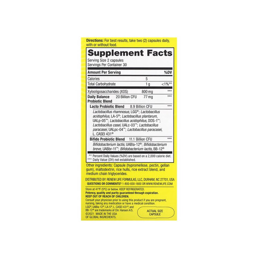 Renew Life Probiotics Daily Balance 60 Vegetarian Capsules