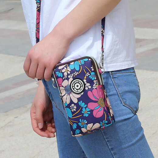 Ye Yu is suitable for 2 zipper mobile phone bag, shoulder bag, crossbody bag, arm bag, women's casual small bag, large capacity, mobile phone, money, keys, sports Blue Rose #2 zipper