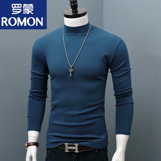 ROMON Cotton Spring Autumn and Winter Half Turtle Collar Bottoming Shirt Men's Slim Fit Lined Long Sleeve T-shirt Men's Autumn Clothes Outerwear Black XL Recommended 140Jin Jin equals about 0.5kg