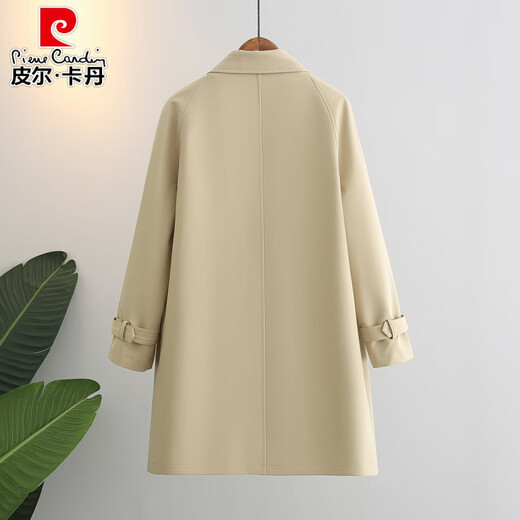 Pierre Cardin 2025 New Spring and Autumn Temperament Casual Windbreaker Jacket Women's Medium Long Korean Style Loose Slim Small Coat Khaki S 90-115Jin Jin is equal to 0.5 kg