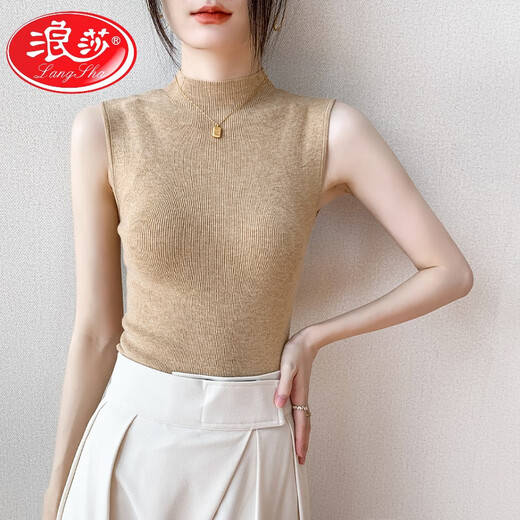 LangSha half turtleneck sleeveless vest for women in autumn and winter new style wool wool slim bottoming shirt gray suit with knitted sweater white M 100-115Jin Jin is equal to 0.5 kg