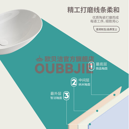 欧贝洁（OUBBJIE）台上盆阳台洗手盆台盆小尺寸洗脸盆陶瓷小户型洗脸池阳台洗手池 盆+龙头套餐（425*260*140）外灰