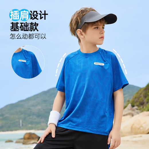 ASK JUNIOR儿童运动套装2025夏季薄款男中大童短袖女童t恤短裤速干跑步套装 蓝色【JE2MHS13918M】 170