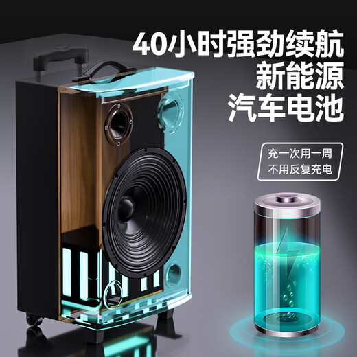 Xinke N26 square dance audio high-power heavy bass mobile home outdoor karaoke Bluetooth pull rod portable speaker amplifier with wireless microphone 8-inch three-way + wooden box + single microphone