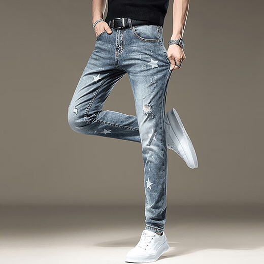 Jeep Spirit Jeans Jeans de alta gama Men Summer Nuevo estilo coreano Light Luxury Luxury Slim Casual Casual DQ-1369 Azul 30
