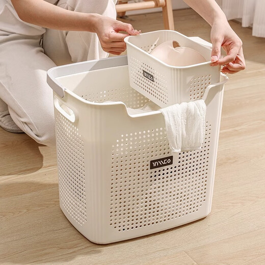 Mud quality dirty clothes basket dirty clothes storage basket household dirty clothes basket laundry basket bathroom bathroom clothes putting artifact laundry basket large size - cream white
