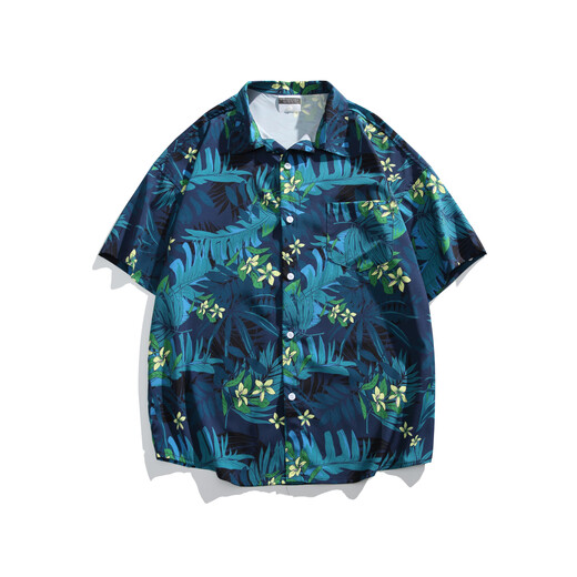 
FOG SKY Hawaiian style short-sleeved floral shirt men summer couple travel loose casual tops beach jacket men and women HK-6629 Madagascar black M (recommended 110-130Jin [Jin equals 0.5 kg])