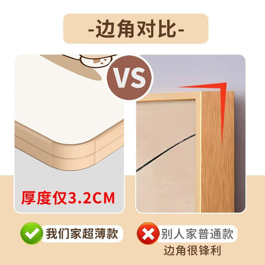 隐藏式全身镜子贴墙隐形推拉卧室穿衣镜玄关走廊试衣装饰镜画网红 【萌熊】【圆角框杏色+防爆玻璃】 60*170-厘米【闪点膜+右推拉】