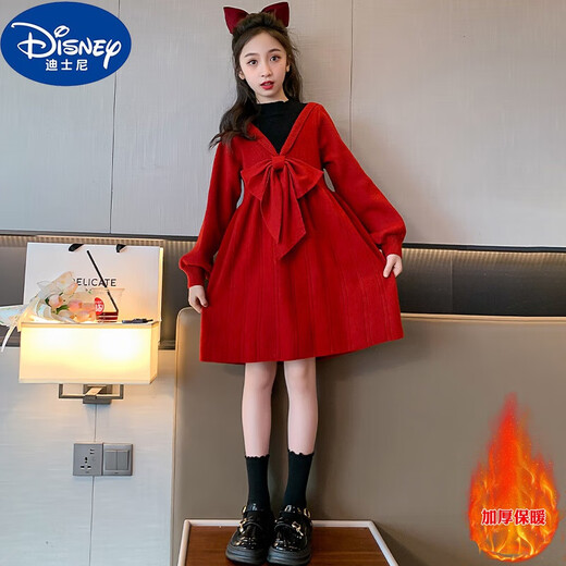 Зимнее платье Disney Girls 2023 Новая средняя до большая детьми модная супер-феи-толстая детская юбка принцесса Красный свитер
