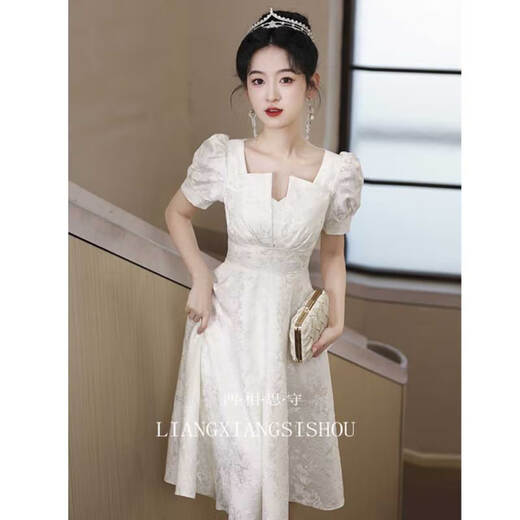 Seidler evening dress light luxury niche high-end engagement white daily wearable beautiful princess dress adult gift girl host off-white L (recommended 106-115 Jin [Jin equals 0.5 kg])