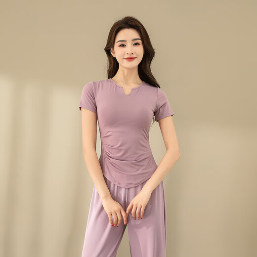 LULU CENTURY summer yoga clothing sports suit for women running breathable quick-drying clothing gym professional Pilates training clothing for women pink and purple top L