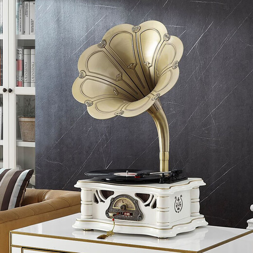Los Bella gramophone high-end retro vinyl large speaker record player living room European ornaments Bluetooth audio Chinese tea room home home speaker radio American old-fashioned record player walnut wood standard plug-in power supply