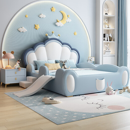 Children's bed girl princess bed internet celebrity single bed girl's bed crown with fence bed pink solid wood bed with guardrail fairy child's bed + 20cm latex mattress 1.5m*2.0m frame structure