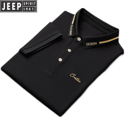 吉普（JEEP）国际品牌2025夏季翻领短袖t恤男青年冰丝翻领半袖polo.衫商务透气 黑色 QY683 3XL 【165-180斤】