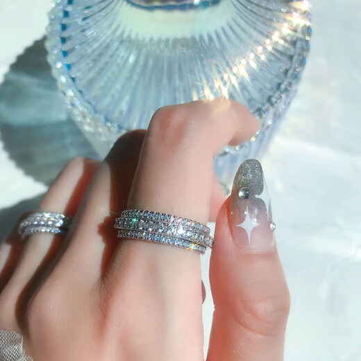 Shijun (SHIJUN) Gypsophila Ring Couple Style Light Luxury S925 Double Layer Rotatable Full Circle Full Diamond Index Finger Ring Bracelet Full Diamond Rotatable 16mm Inner Diameter S925 Silver