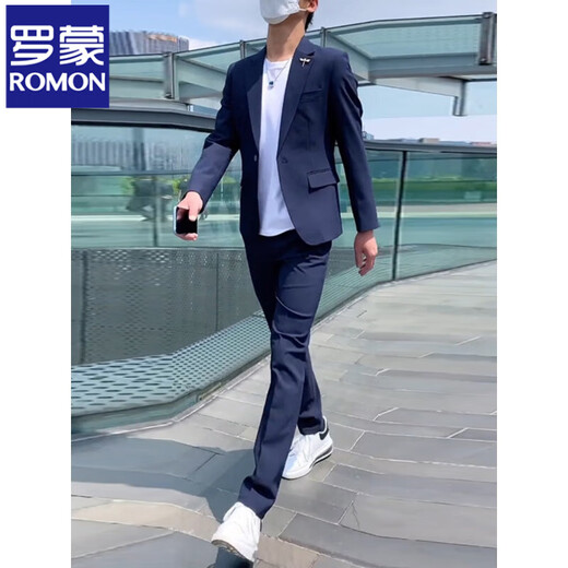 ROMON high-end suit suit for men, business casual, versatile suit, two-piece suit, Korean version, slim fit groom's wedding dress, light gray two-piece suit (suit + pants) 2XL Recommendation 135Jin Jin is equal to 0.5kg -149Jin Jin is equal to 0.5kg