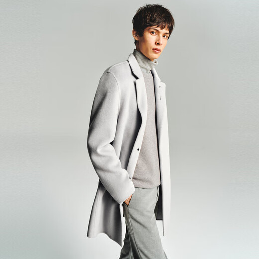 
Peacebird men's woolen coat men's mid-length lapel single-breasted casual wool coat gray 1 (combined) L