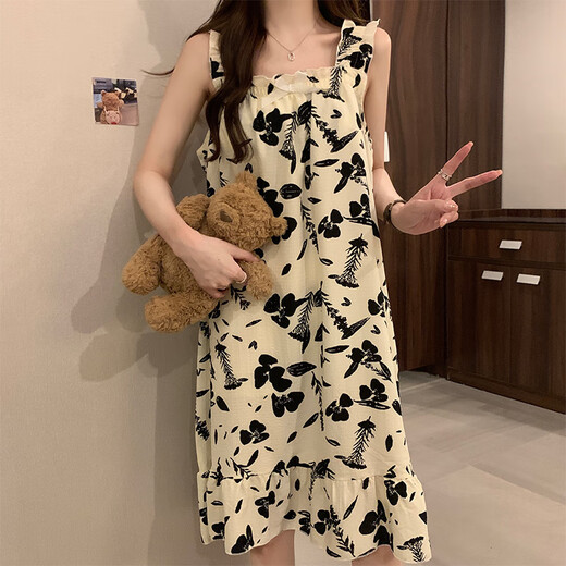 
Xushansi pajamas women's suspender ink painting with chest pad suspender nightgown for women's summer pajamas loose summer 9272 rose with chest pad M 160()