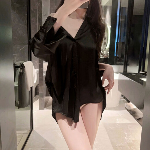 Gui Ruo Gui Ruo sexy boyfriend style shirt pajamas pure lust style dressing gown silk home clothes can be worn outside large size white + underwear 3XL160-200Jin Jin equals 0.5 kg