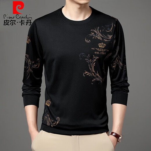 Pier Cardin brand high-end gray sweatshirt for men's inner bottoming shirt clothes autumn new casual printed long-sleeved T-shirt for men B6627 gray 52