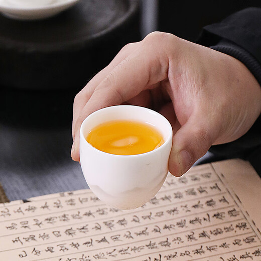 Artisan immortal mutton fat jade glazed white porcelain tea set Dehua ceramics home office Chinese style bowl kung fu tea set complete high-end Yuanshan Fuman set (ink gray) 1 piece