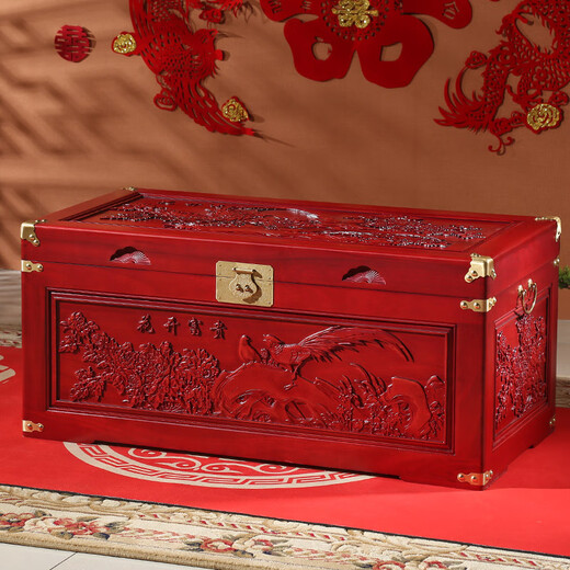 Imamori Ichimu camphor wood box full camphor wood wedding dowry bride solid wood dowry calligraphy and painting wedding storage wooden box retro with lock Dragon and Phoenix wedding bag rounded corners 40*30*24 (only copper lock