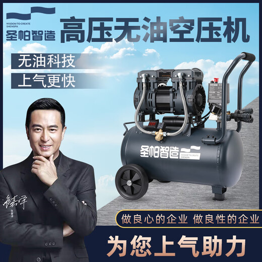 圣帕空压机气泵空气压缩机静音小型打气泵高压无油工业级双缸木工 圣帕55L1390W*2电机无