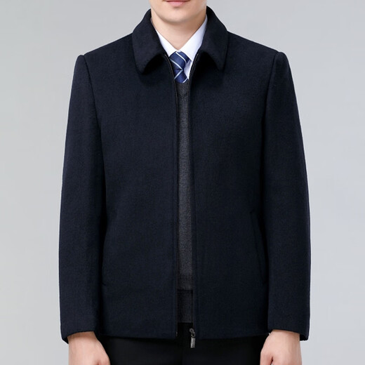 皮尔卡丹高档羊毛夹克男士外套2023秋冬季中老年保暖商务休闲毛呢上衣 28812深兰色 190/3XL