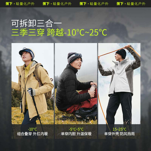 Beneunder jacket three-in-one down jacket men's outdoor windproof and waterproof LS19924 Christmas gift Mandu Black XXL