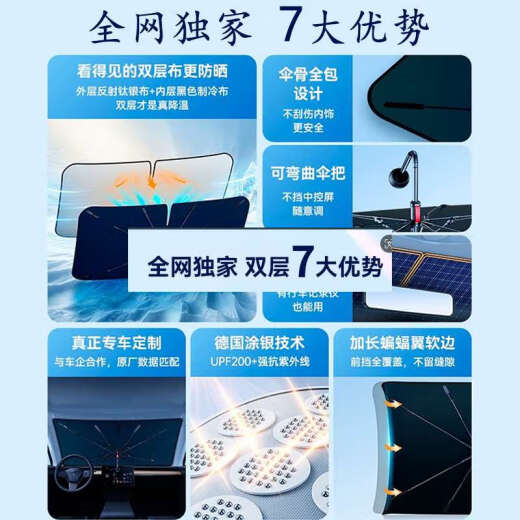 挂必天汽车遮阳罩前挡遮阳伞隔热专用防晒前挡风玻璃停车内用车上帘挡板 通用大号尺寸为14079任意弯曲1