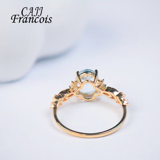 CAJJ Francois 1.47 carat aquamarine ring for women, natural colored gemstone, 18k gold inlaid cabochon jewelry, size 14
