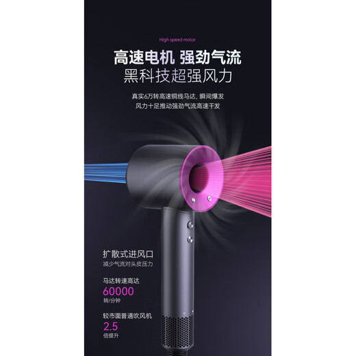 徳国品质高速吹风机家用静音不伤头发负离子护发大功率速干电吹风吹风筒3524 高级灰五风嘴10亿水润负离子恒温护发30秒速干滋养