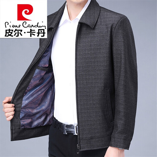 Pierre cardin high-end men's jacket spring and autumn thin middle-aged and elderly lapel casual jacket large size daddy top XPN-J719 light gray 170 100-120Jin [Jin equals 0.5 kg]
