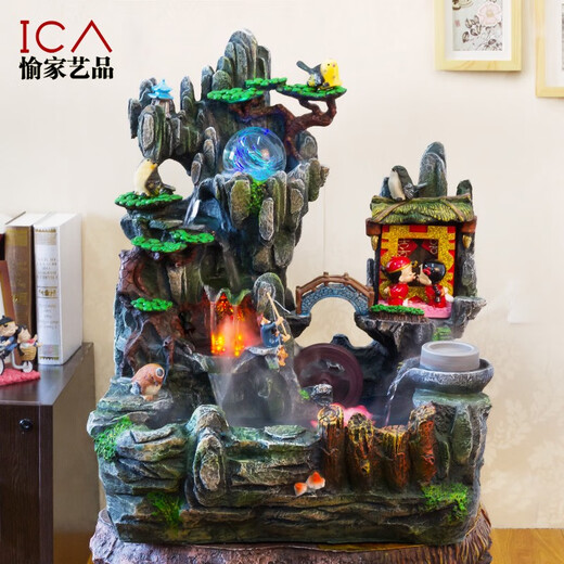 结婚礼物送闺蜜新婚假山流水喷泉盆景加湿器客厅摆件家居装饰品 4039配雾化器带9713小鸟渔翁荷