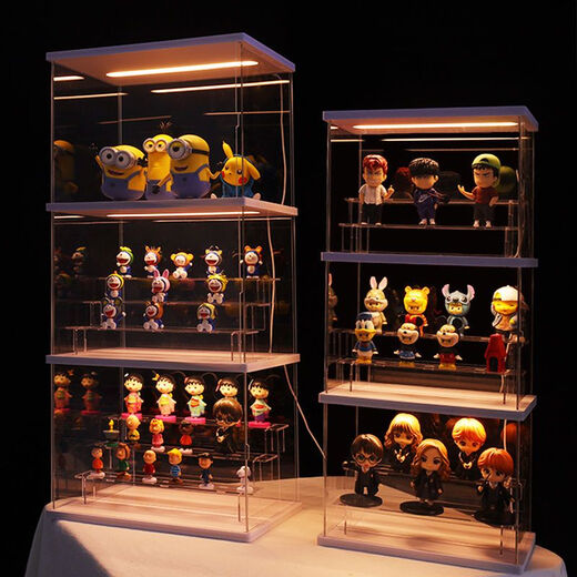 和北桌面泡泡玛特展示盒灯发光展示盒展示柜亚克力透明展示盒 大号顶灯带梯子两层jy6626dt