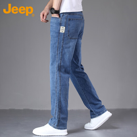 JEEP jeans men's autumn and winter straight loose business casual pants men's elastic men's pants blue 32