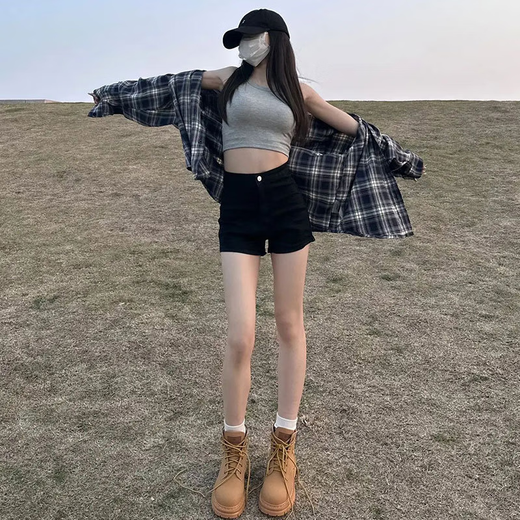 Miao Yijia Black Shorts Women's Autumn and Winter High Waist Denim Shorts Slimming Hot Pants Showing Long Legs with Boots Hot Girl Shorts Black Denim Shorts M Recommended 90-110 Jin Jin is equal to 0.5 kg