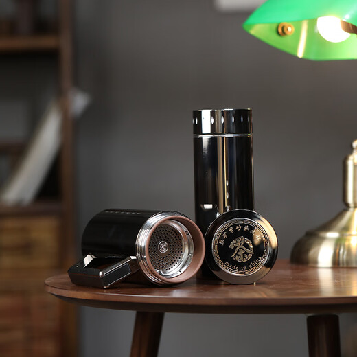 檀轩阁紫砂茶杯保温杯男士款高档紫砂杯送父亲老师礼品水杯定制LOGO刻字 钛金色手把杯（皮盒装）420ml