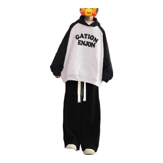 
Bafia Yue girls' clothes set 13-15 years old spring and autumn new style big children's long-sleeved female junior high school students casual two-piece set rag-shoulder sweatshirt + black drawstring pants S size recommended 60-85 Jin [Jin equals 0.5 kg]
