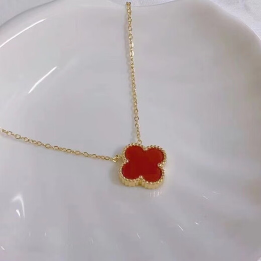 
QUAMER Old Phoenix Gold Store Lucky Double-Side Four-Leaf Crocodile Necklace Women's Ins Simple Clavicle Chain Pendant Light Luxury Time 687 Four-Leaf Crocodile Green Shell Necklace